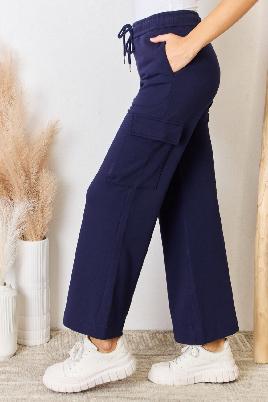 RISEN Drawstring Relaxed Cargo Wide Leg Pants - TopFashionHQ