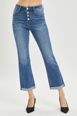 RISEN Full Size Button Fly Cropped Bootcut Jeans - TopFashionHQ