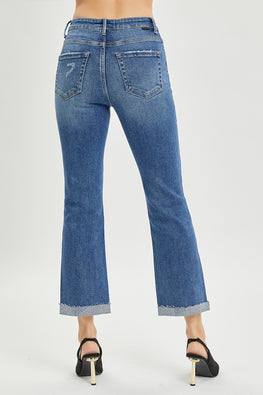 RISEN Full Size Button Fly Cropped Bootcut Jeans - TopFashionHQ