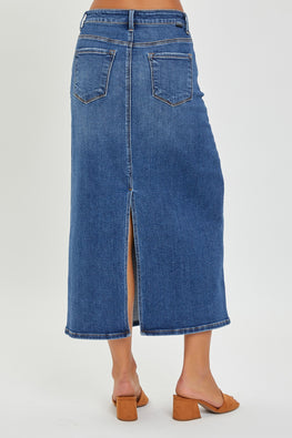 RISEN High Rise Back Slit Denim Skirt - TopFashionHQ