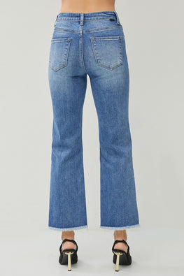 RISEN High Waist Raw Hem Slit Straight Jeans - TopFashionHQ