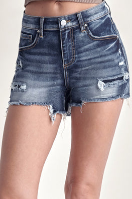 RISEN Mid Rise Raw Hem Denim Shorts - TopFashionHQ