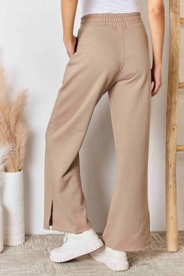 RISEN Wide Waistband Slit Wide Leg Pants - TopFashionHQ