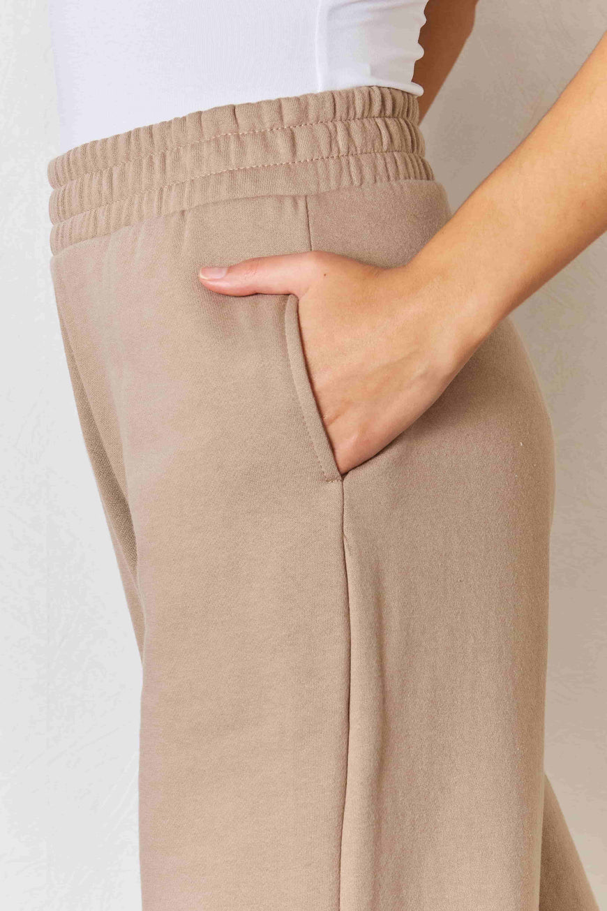 RISEN Wide Waistband Slit Wide Leg Pants - TopFashionHQ