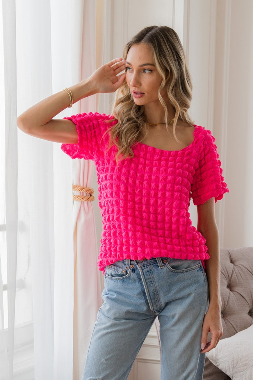 Sew In Love Bubble Textured Round Neck Short Sleeve T-Shirt - TopFashionHQ