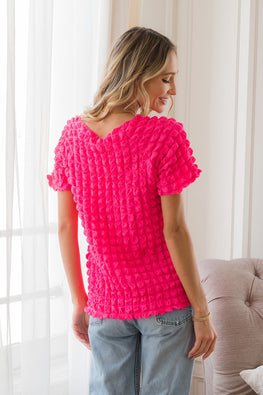 Sew In Love Bubble Textured Round Neck Short Sleeve T-Shirt - TopFashionHQ