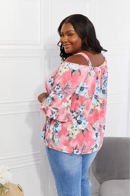 Sew In Love Full Size Fresh Take  Floral Cold-Shoulder Top - TopFashionHQ