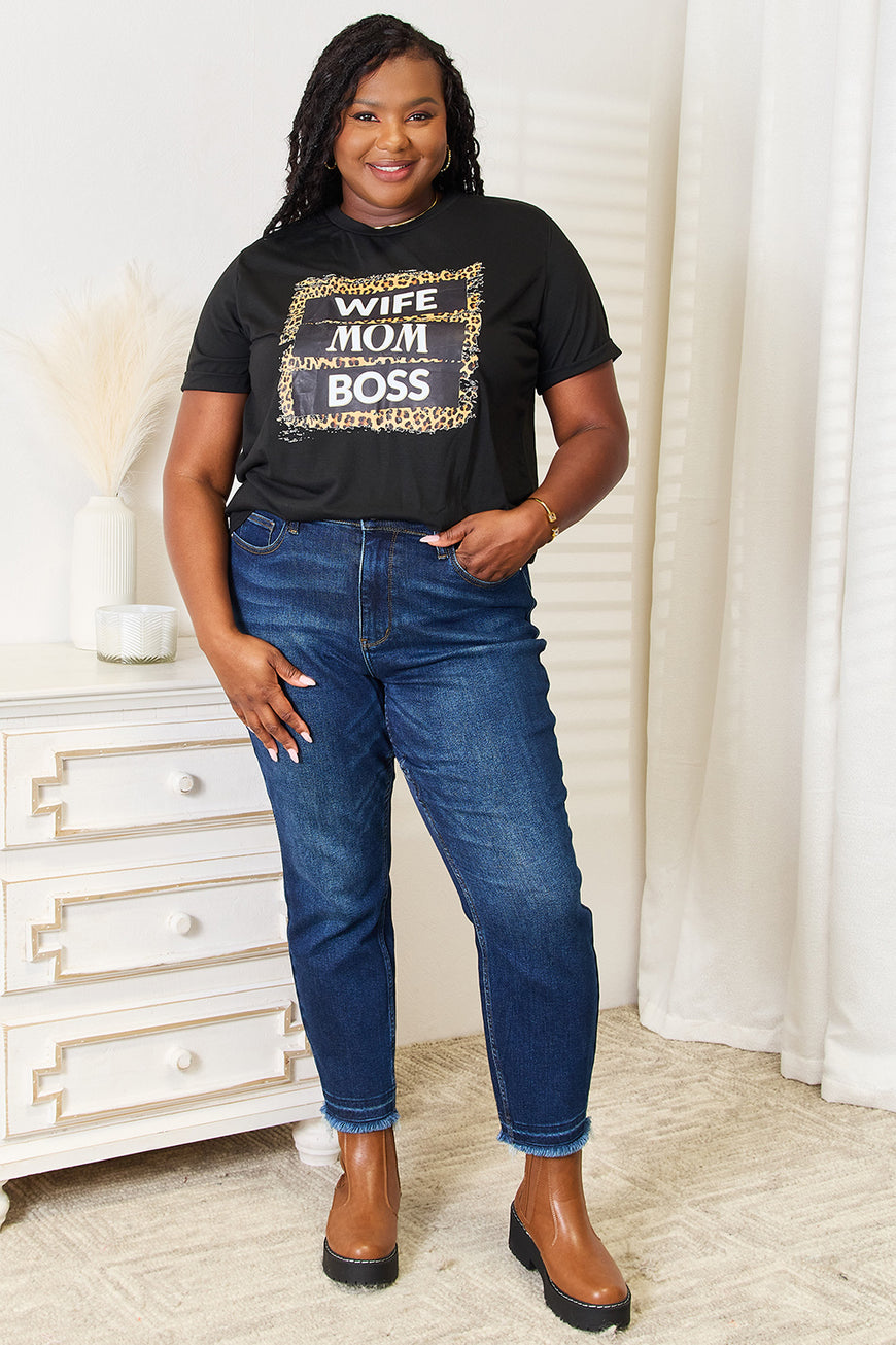 Simply Love WIFE MOM BOSS Leopard Graphic T-Shirt - TopFashionHQ