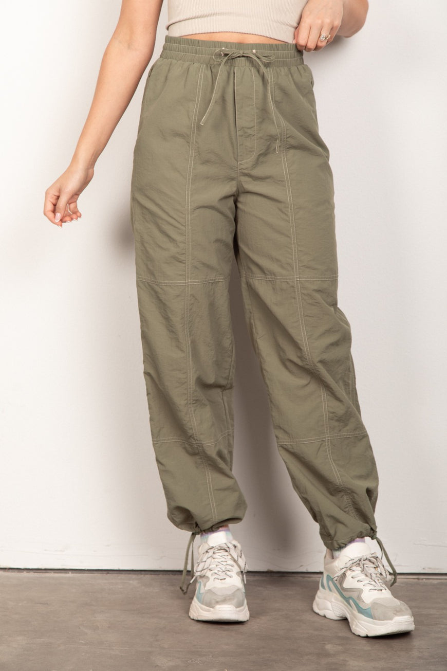 VERY J Drawstring Woven Parachute Joggers - TopFashionHQ