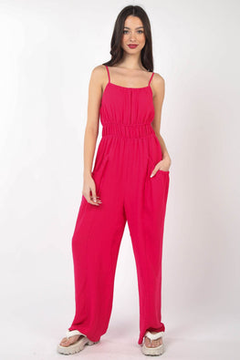 VERY J Pintuck Detail Woven Sleeveless Jumpsuit - TopFashionHQ