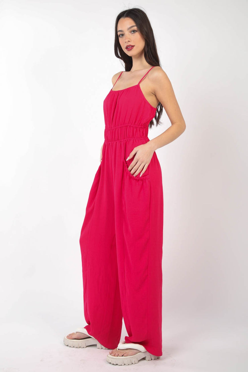 VERY J Pintuck Detail Woven Sleeveless Jumpsuit - TopFashionHQ