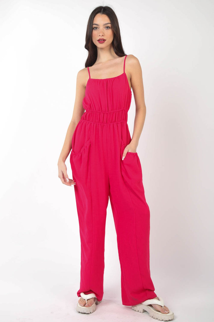 VERY J Pintuck Detail Woven Sleeveless Jumpsuit - TopFashionHQ