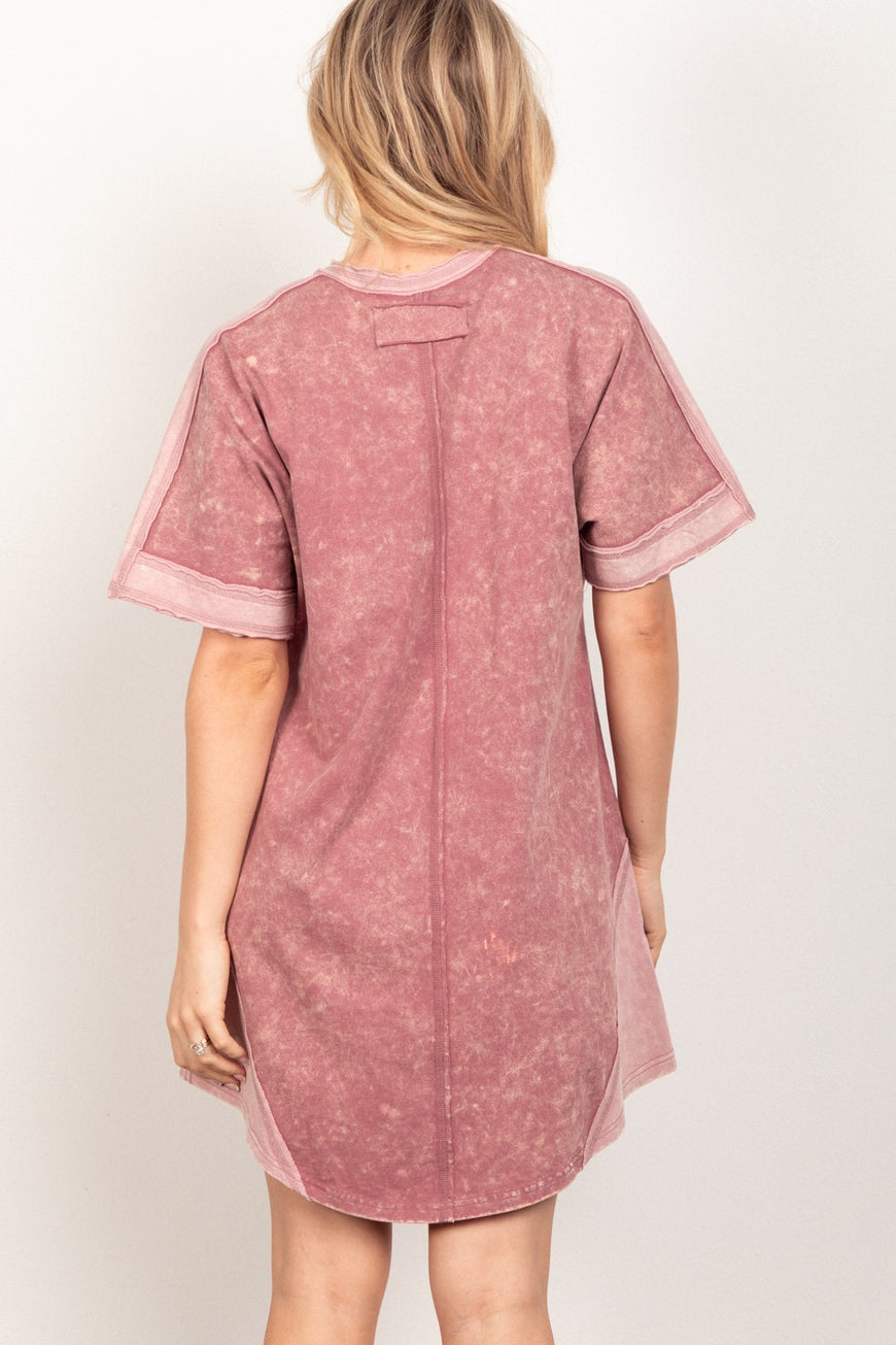 VERY J Short Sleeve V-Neck Tee Dress - TopFashionHQ