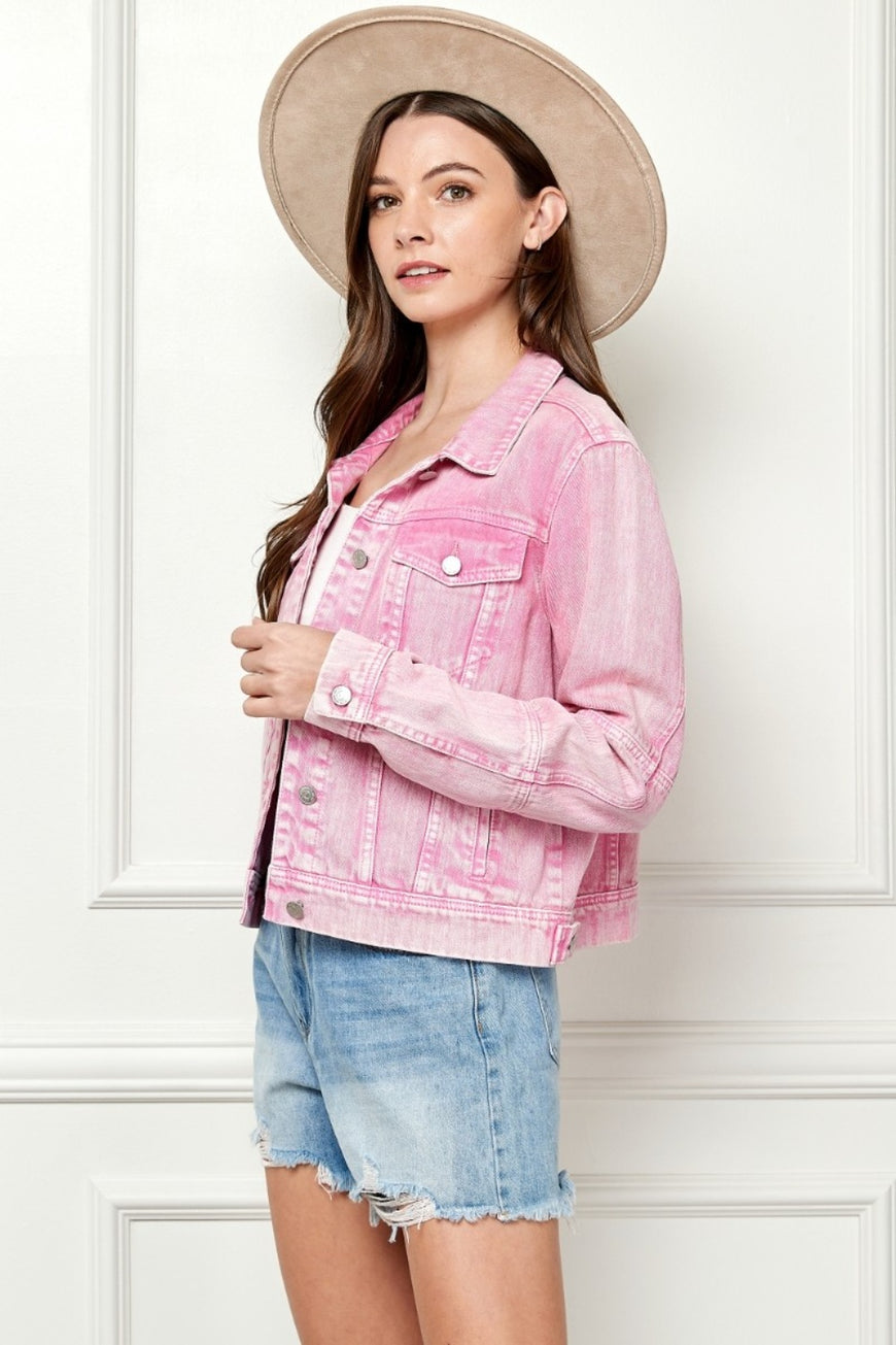 Veveret Button Up Cropped Denim Jacket - TopFashionHQ