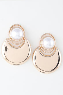 Modern Pearl Crescent Drop Earrings