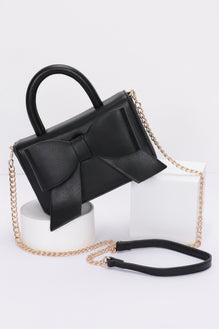 Faux Leather Ribbon Top Handle Bag