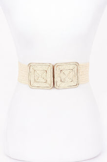 Faux Straw Two Buckle Elastic Belt