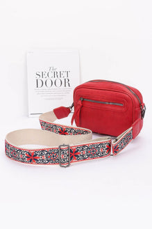 Faux Leather Camera Bag W/multi Color Strap