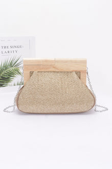 Faux Straw Wood Frame Clutch