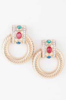 Bejeweled Twisted Hoop Drop Earrings