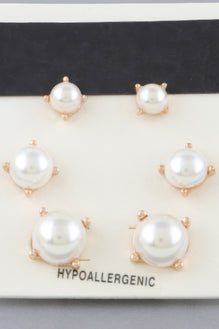 Multi Pearl Stud Earrings Set