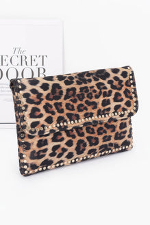 Nylon Leopard Metal Studded Clutch Bag