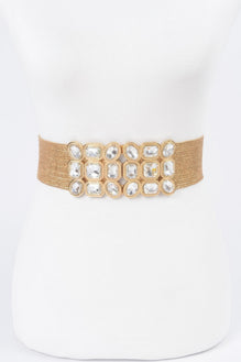 Multi Stone Metallic Straw Stretch Belt
