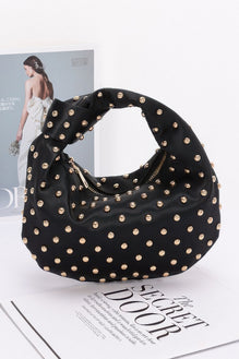 Satin Metal Studded Hobo Bag