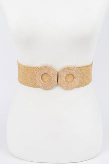 Faux Straw Elastic Two Buckles Belt