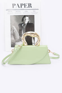 Faux Leather Metal Handle Flap Bag