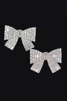 Ribbon Shape Rhinestone Earrings