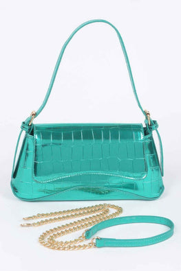 Croc Embossed Mirror Metallic Shoulder Bag
