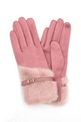 Faux Fur And Strap Cuff Smart Touch Gloves.