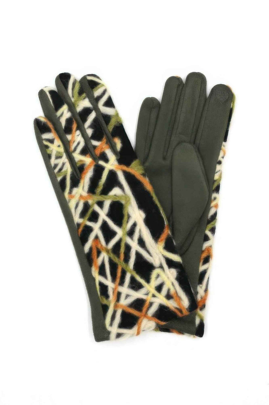 Geometric Multicolor Embroidered Smart Touchgloves