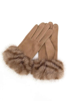 Mixed Color Faux Fur Smart Touch Gloves