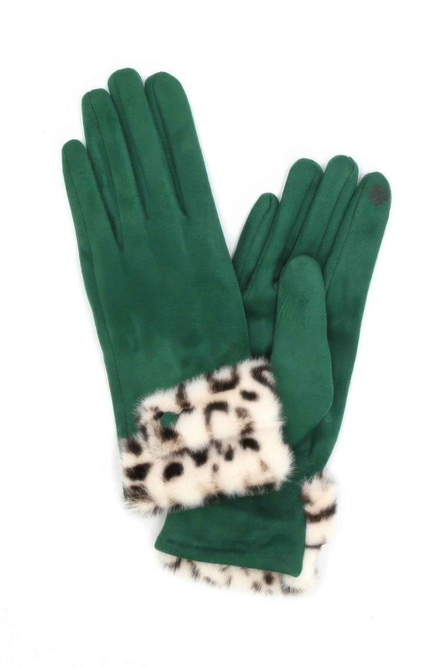 Leopard Faux Fur Cuff Smart Touch Gloves