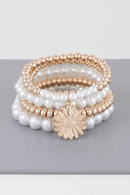 Pearl Beaded Sunflower Bracelet