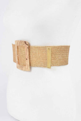 Rectangle Metal Buckle Stretch Plussize Straw Belt