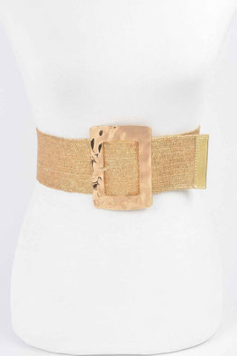 Rectangle Metal Buckle Stretch Plussize Straw Belt