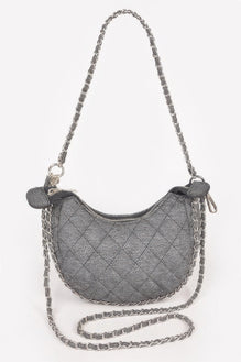 Vegan Denim Leather Chain Crossbody Bag