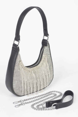 Hot Fix Stones Rhinestones Fringe Hobo Bag