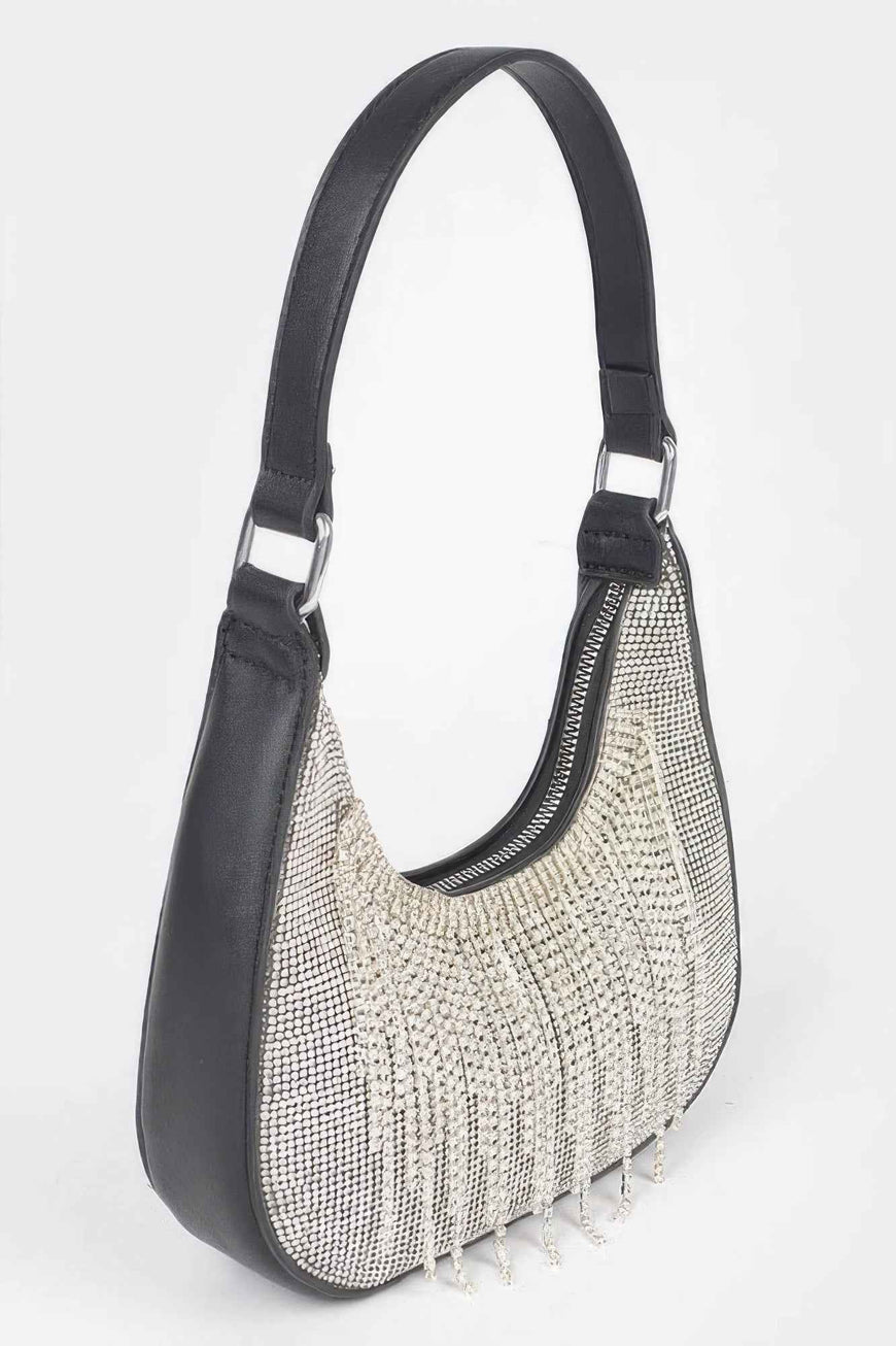 Hot Fix Stones Rhinestones Fringe Hobo Bag