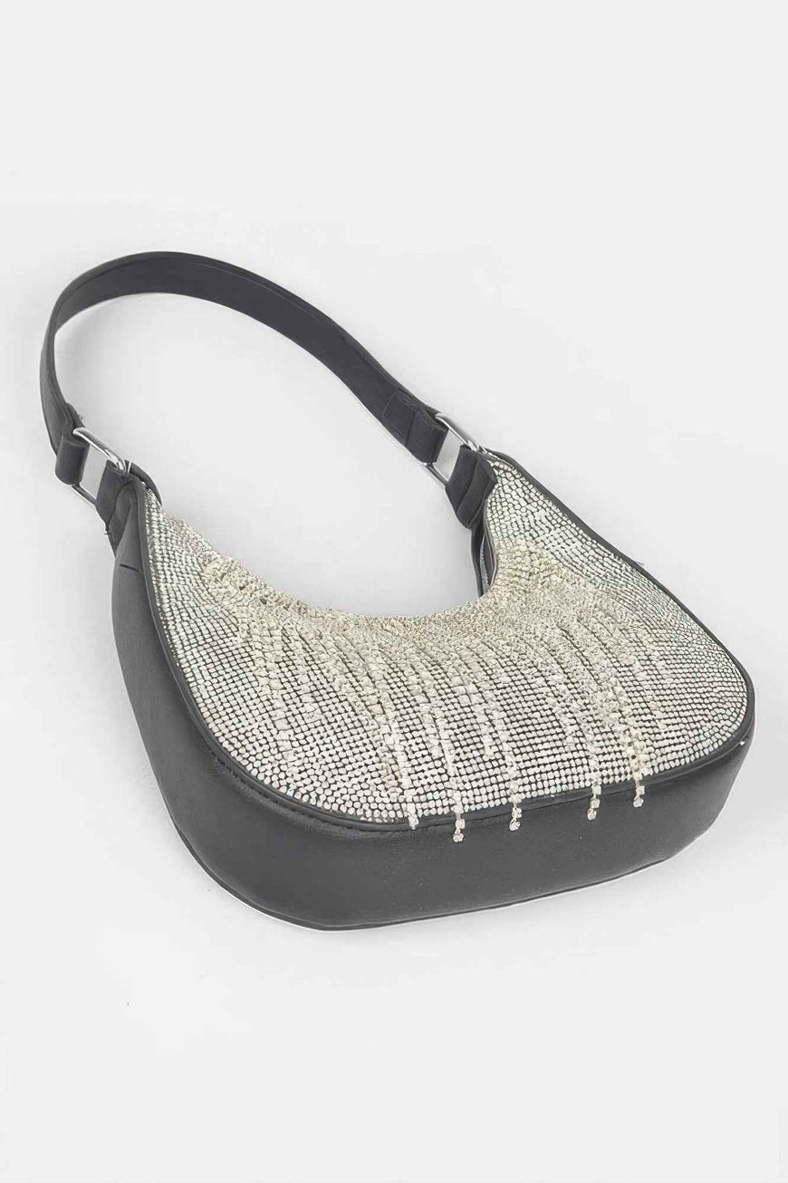 Hot Fix Stones Rhinestones Fringe Hobo Bag