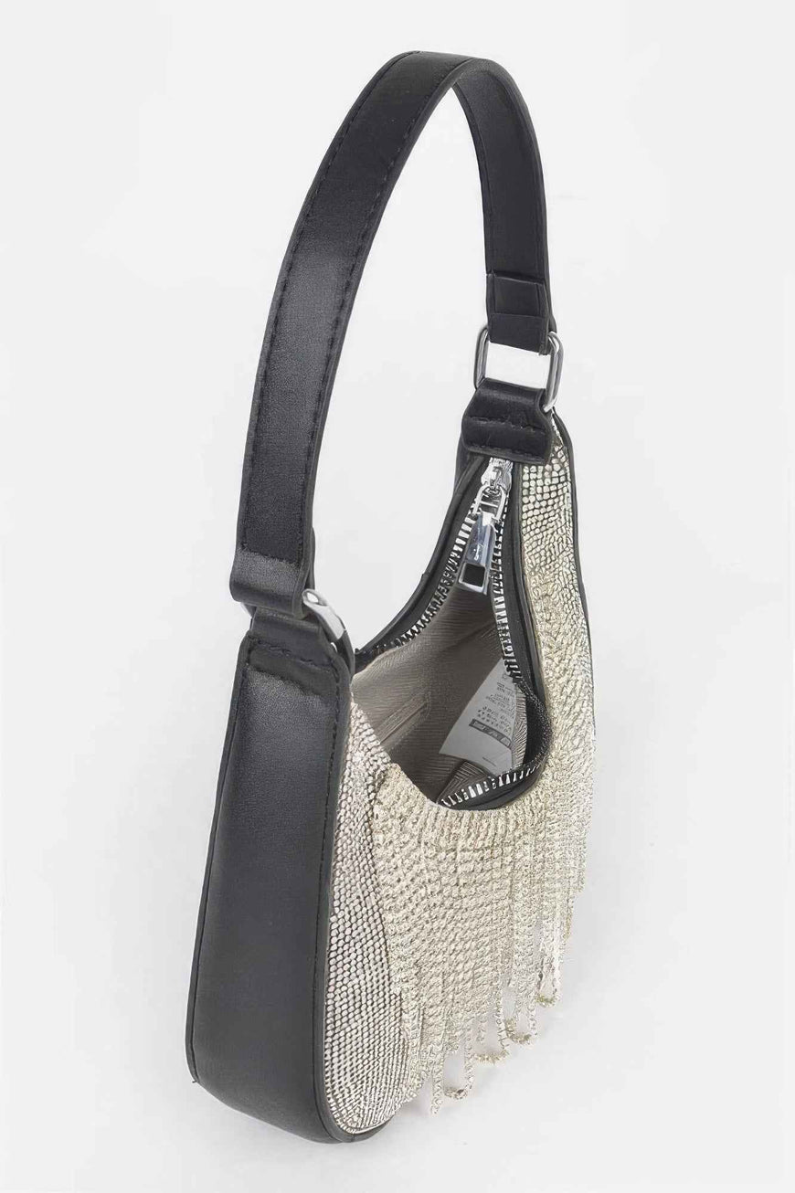 Hot Fix Stones Rhinestones Fringe Hobo Bag