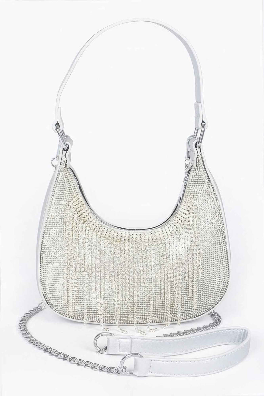 Hot Fix Stones Rhinestones Fringe Hobo Bag