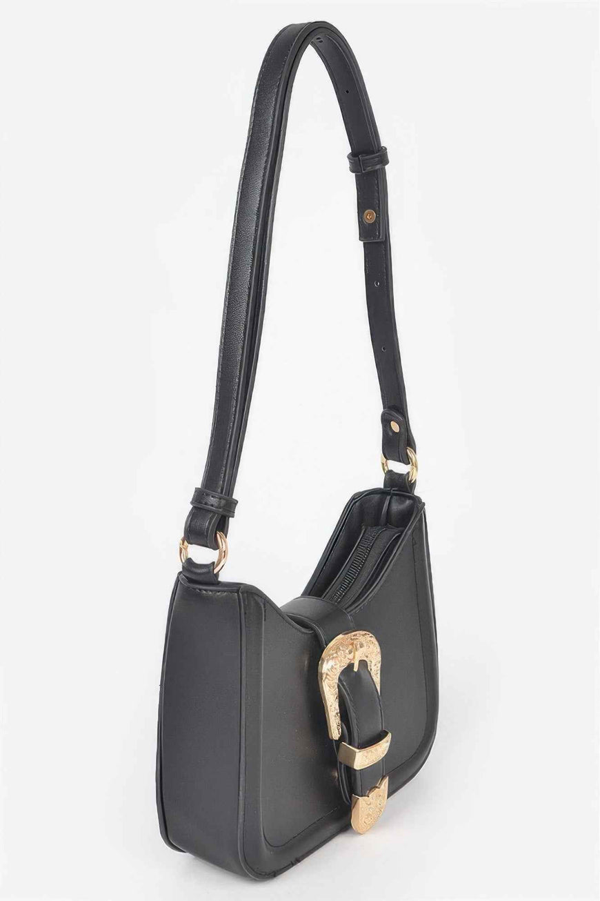 Vegan Metal Buckle Shoulder Bag
