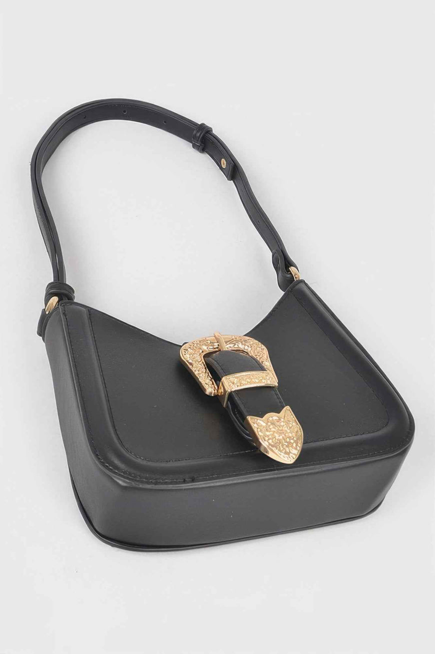 Vegan Metal Buckle Shoulder Bag