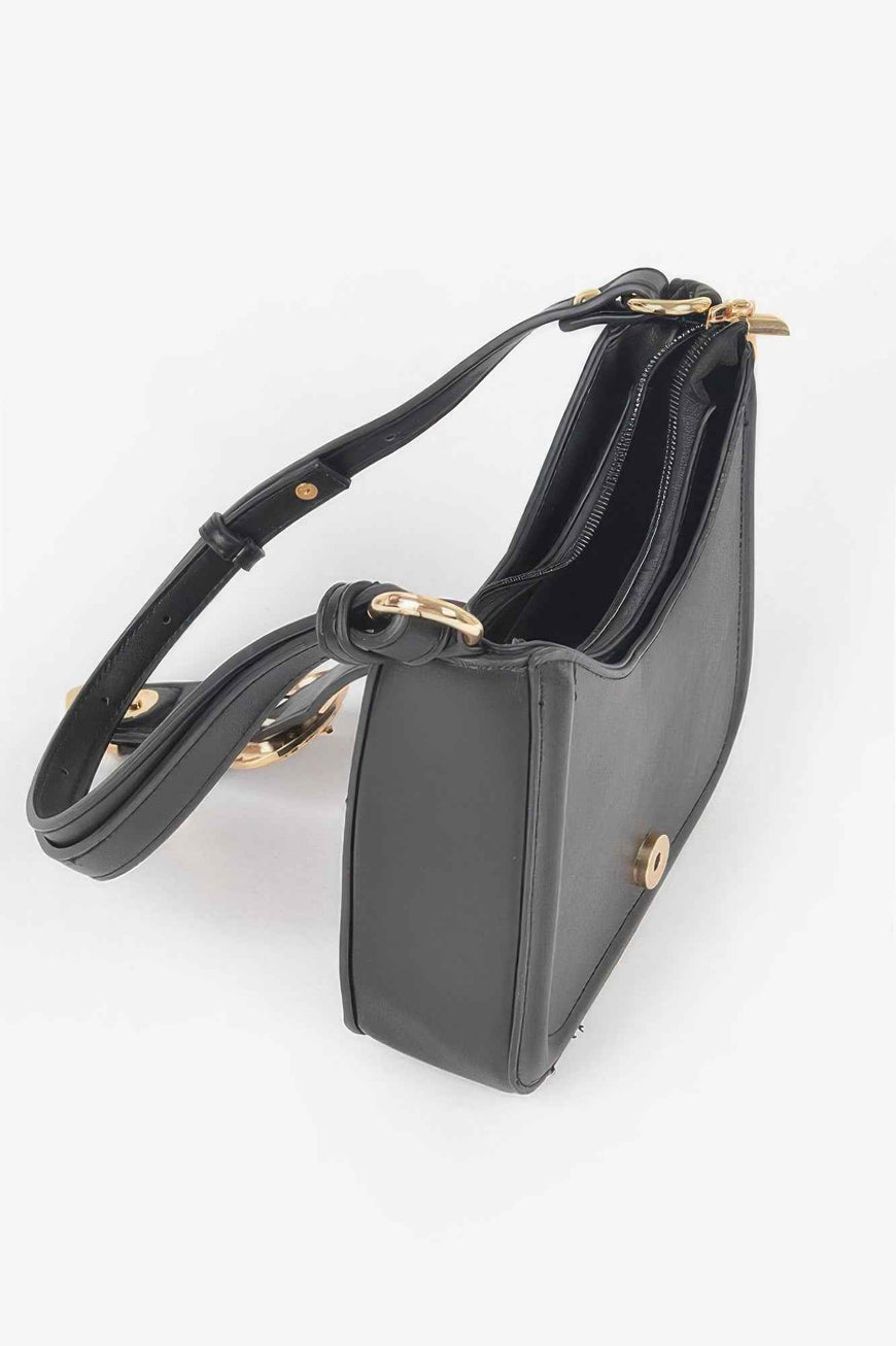 Vegan Metal Buckle Shoulder Bag