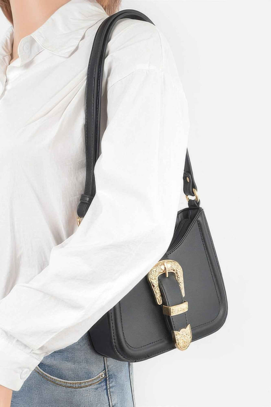 Vegan Metal Buckle Shoulder Bag