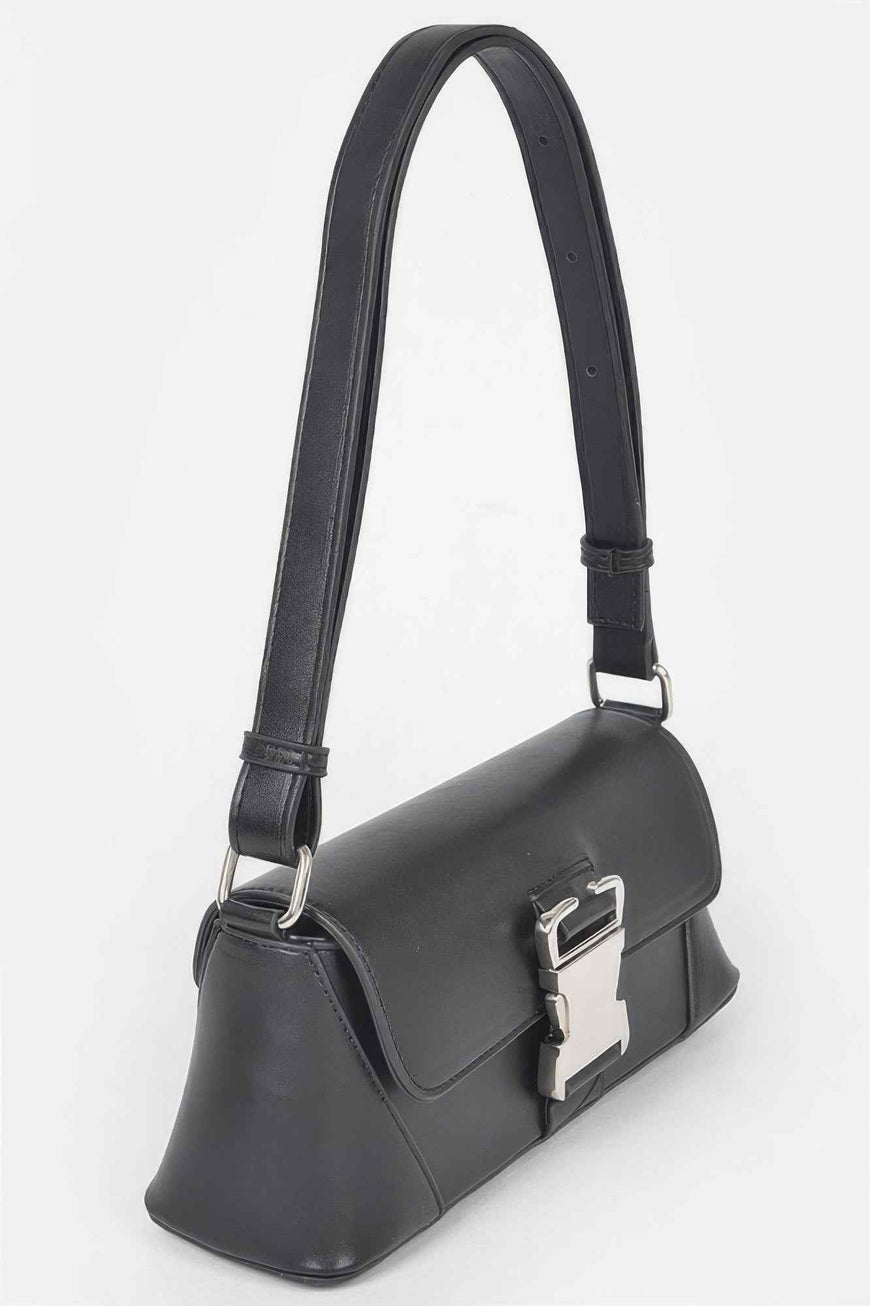 Faux Leather Metal Buckle Shoulder Bag